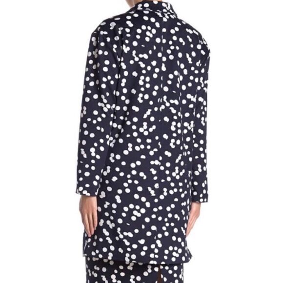T Tahari Navy Blue White Polka Dot Print Scuba Knit Jacket Coat - Size Small / S - Picture 11 of 12
